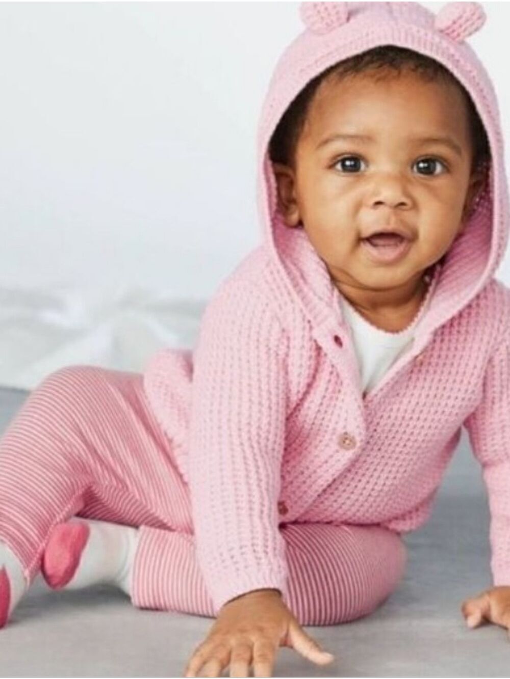 Carter's Infant Girl Pink Hooded Knit Bear Ear Cardigan 3 months - Picture 2 of 9